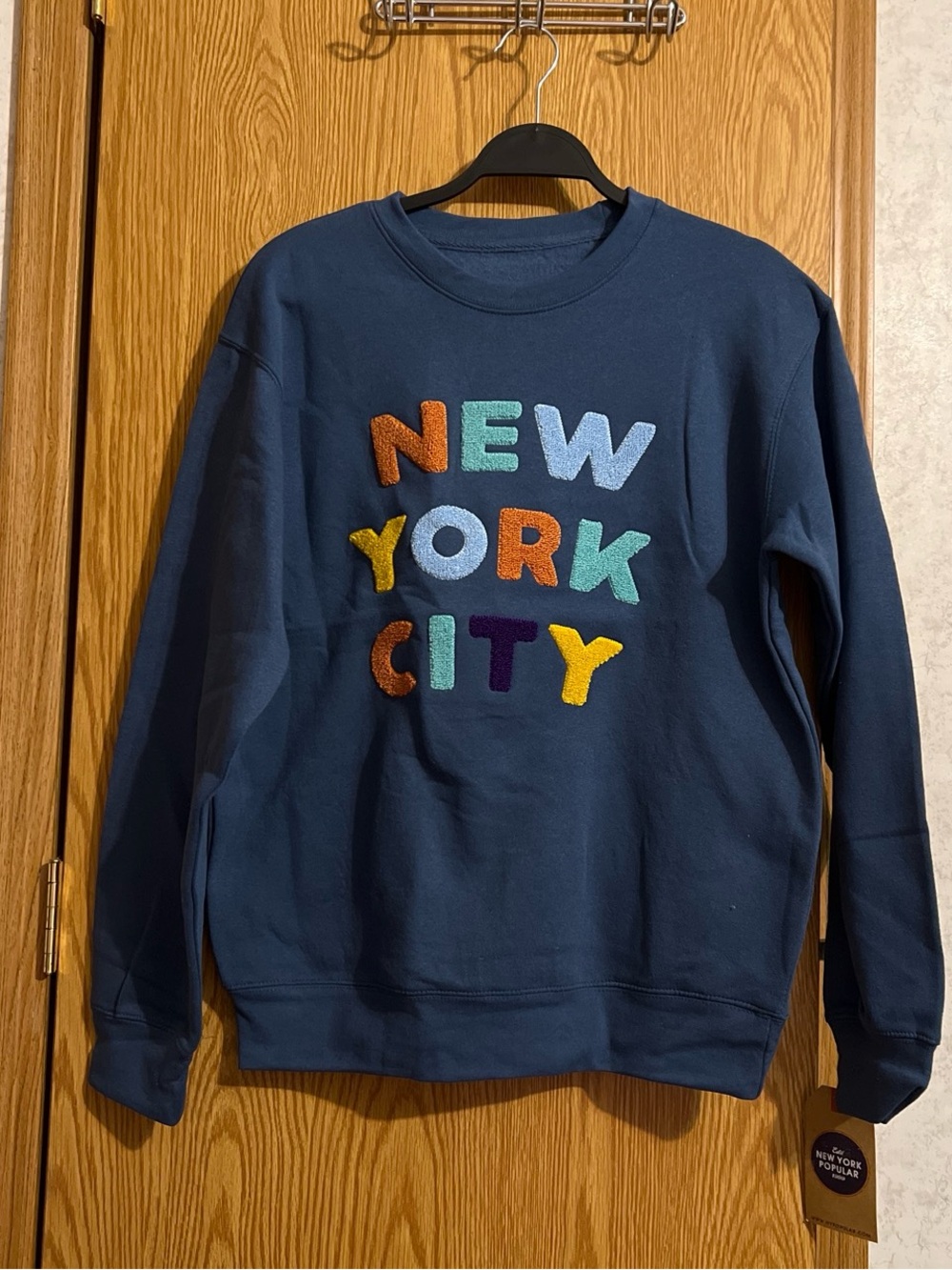 New York City Navy Crewneck Sz M Sweatshirt with Colorful Chenille Letters